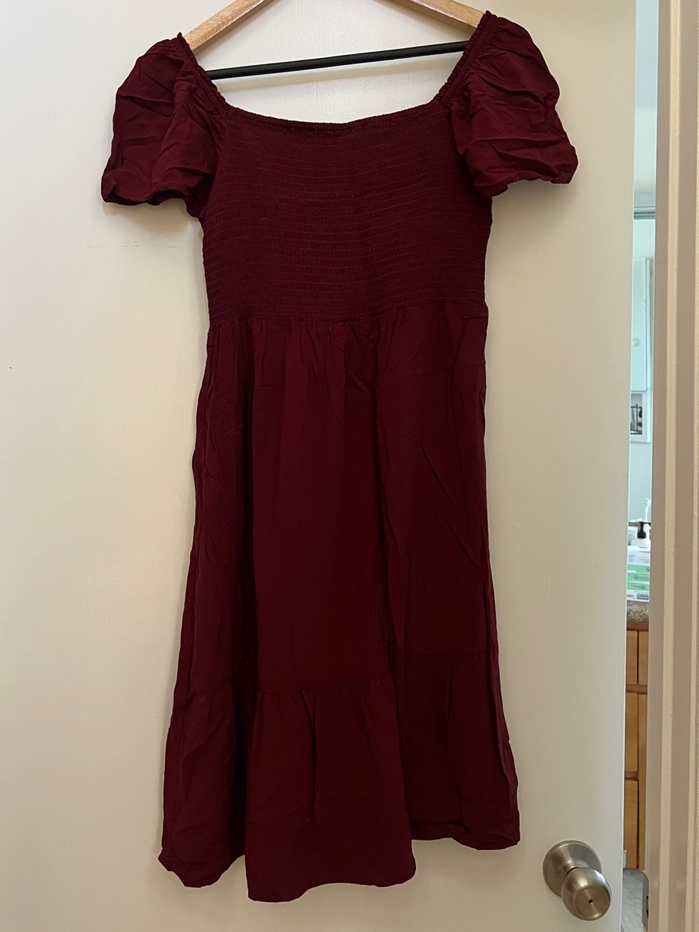 NWOT - GAP Burgundy Smocked Puff-Sleeve Midi Dress